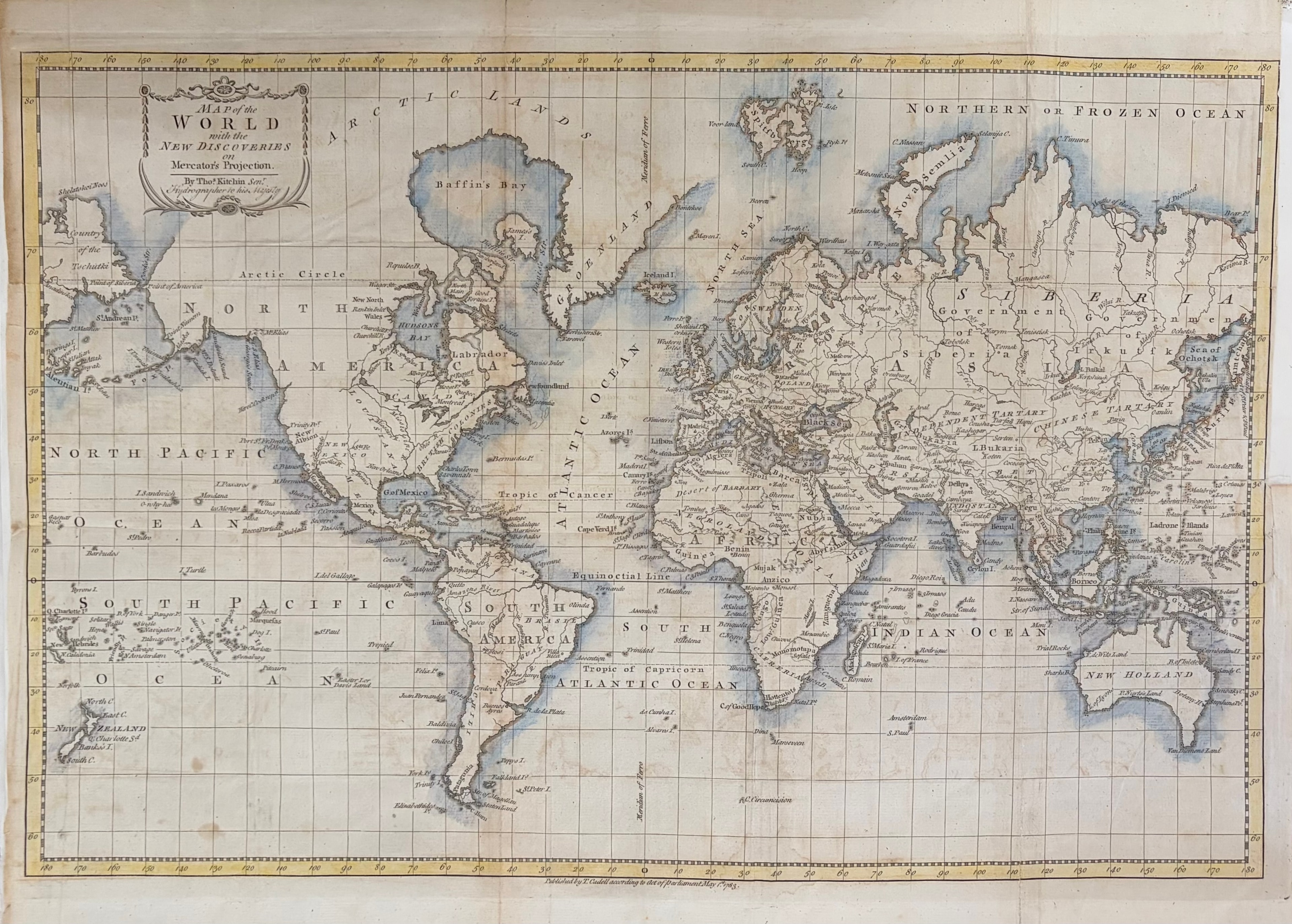 MAP of the
WORLD
with the
NEW DISCOVERIES
Mercators Projection.
