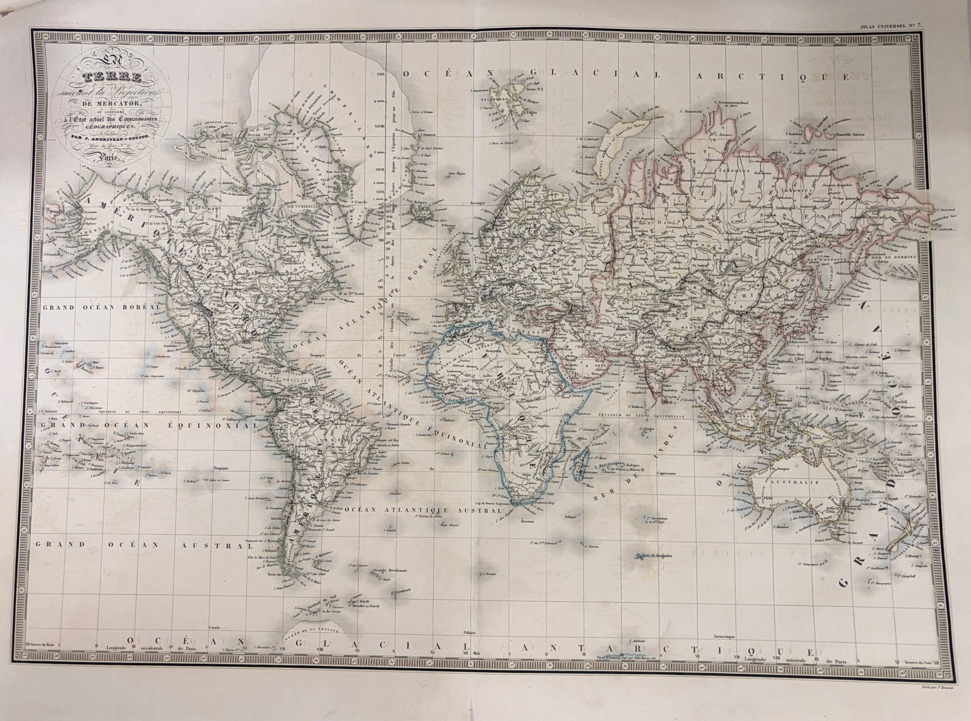 Terre suivant la Projection de Mercator — J. Andriveau-Goujon